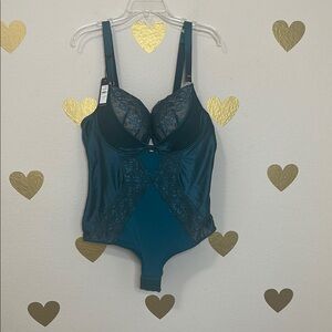 Elegant Teal structured body suit - sheer back